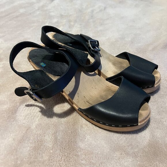 MIA x Free People Greta Swedish Black Leather Wooden Clogs Size 38 / 7 - Picture 1 of 11